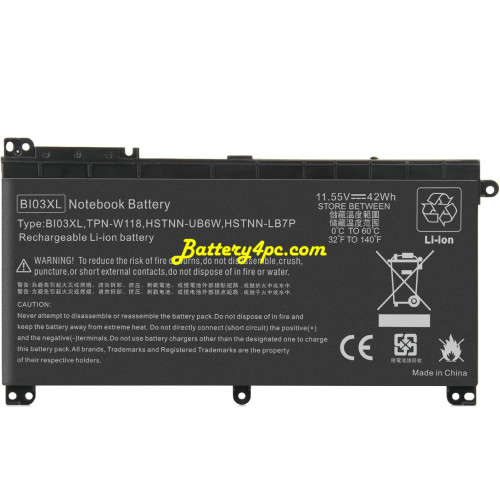 New Battery Compatible 42Wh BI03XL Battery for HP Stream 14-ax000 Series Pavilion X360 13-u000 m3-u000 Series, 11.55V 6-Cell
