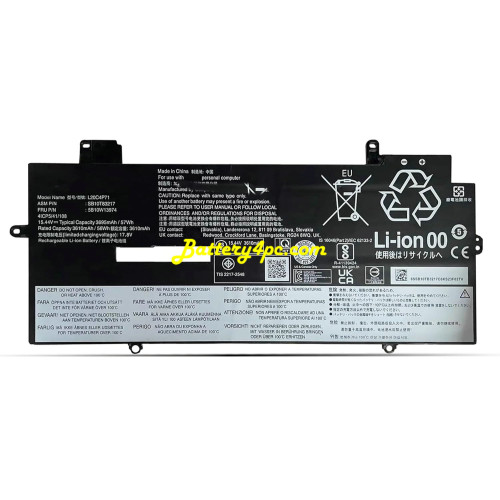 L20C4P71 57Wh SB10T83217 Laptop Battery Compatible with Lenovo ThinkPad X1 Carbon 9th 10th Gen X1 Yoga 6th 7th Gen 2021 Series L20C4P71 57Wh SB10T83217 Laptop Battery Compatible with Lenovo ThinkPad X1 Carbon 9th 10th Gen X1 Yoga 6th 7th Gen 2021 Series